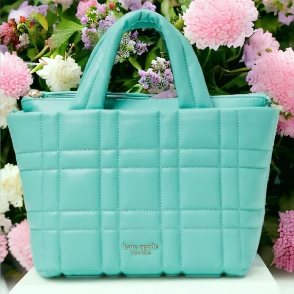 Kate Spade Softwhere Mini Tote in Summer Rain Quilted Leather Bag With Duster - Picture 2 of 11